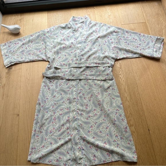 VINTAGE CLAUDEL FLORAL PASTEL PRINTED ROBE - S - Picture 9 of 11